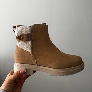 Toms Brown Ankle Boots with Shearling Accent